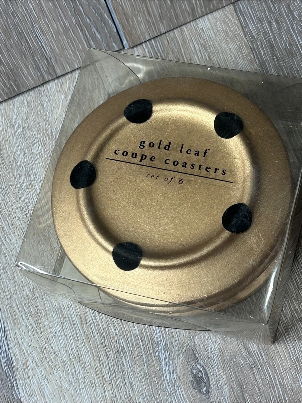 Pier 1 Gold Leaf Coasters Set of 6 •Metallic Round Drink Coasters • Hostess Gift